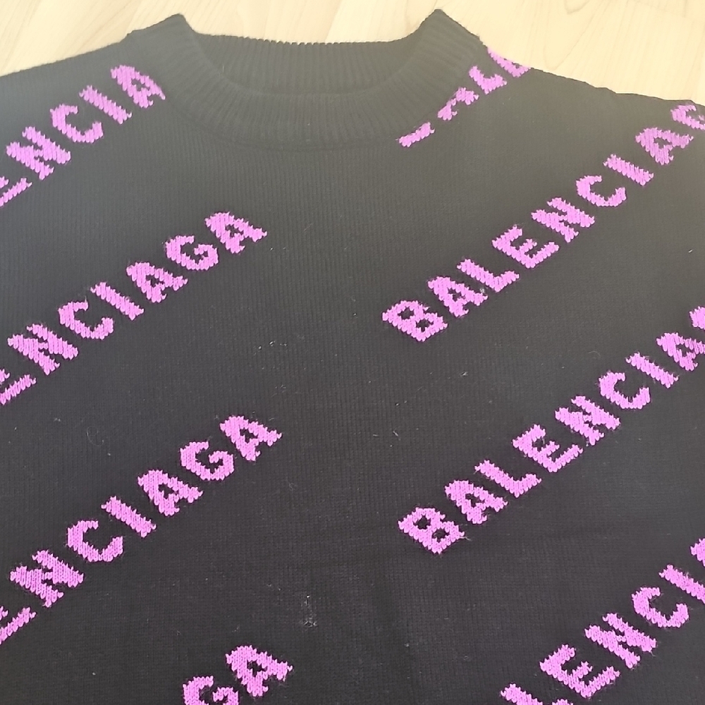 Balenciaga Black and Pink Logo Sweater